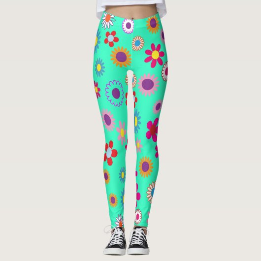 Farbenfrohe Blumenmuster Leggings (Vorderseite)