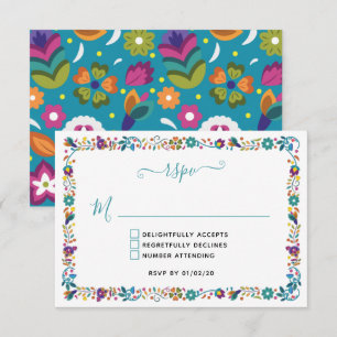 Farbenfrohe Blumenmuster mexikanische Hochzeit RSVP Karte