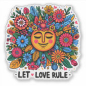 Farbenfrohe Blumenmuster mit einer milden Sonne Aufkleber (Vorderseite)