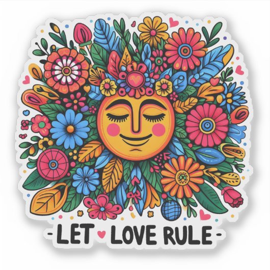 Farbenfrohe Blumenmuster mit einer milden Sonne Aufkleber (Vorderseite)