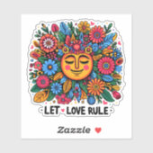 Farbenfrohe Blumenmuster mit einer milden Sonne Aufkleber (Blatt)