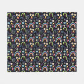 Farbenfrohe Blumenmuster mit Regenbogen und Bäumen Fleecedecke (Vorderseite (Horizontal))