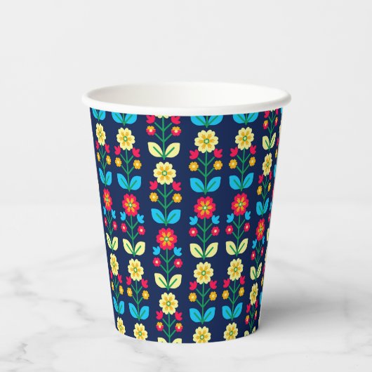 Farbenfrohe Blumenmuster Pappbecher (Rückseite)