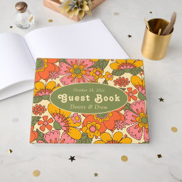 Farbenfrohe Blumenmuster Retro Boho 70er Wedding Gästebuch