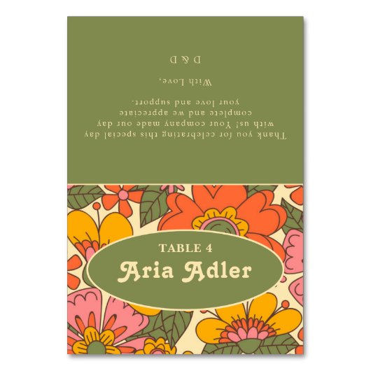 Farbenfrohe Blumenmuster Retro Boho 70er Wedding Tischnummer (Vorderseite)