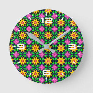 Farbenfrohe Blumenmuster Runde Wanduhr
