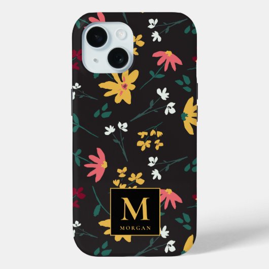 Farbenfrohe Blumenmuster Schwarz Personalisiert Case-Mate iPhone Hülle (Rückseite)