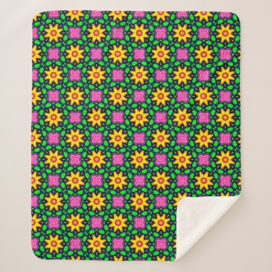 Farbenfrohe Blumenmuster Sherpadecke (Vorderseite)