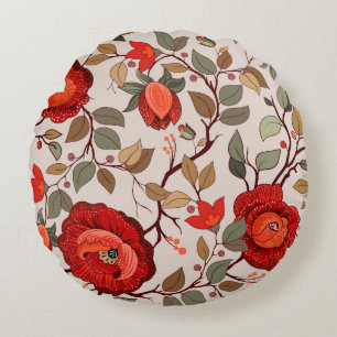 Farbenfrohe Blumenmuster. Tapete mit großer Kälte Rundes Kissen