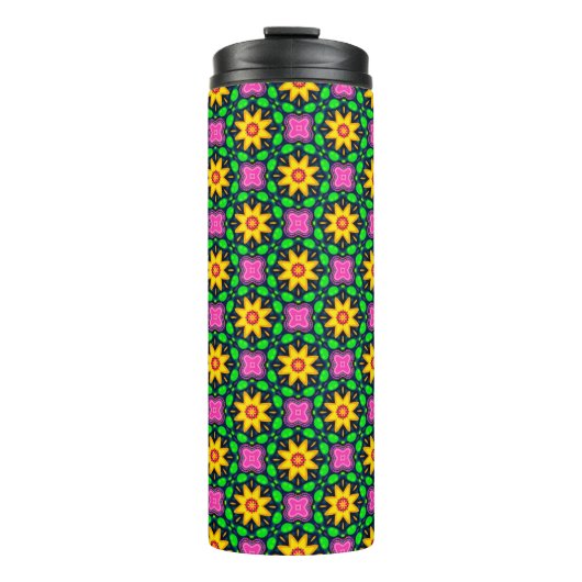 Farbenfrohe Blumenmuster Thermosbecher (Vorderseite)