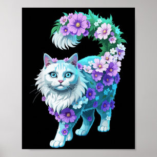 Farbenfrohe Blumenmuster Vintage Blume Art Cat L Poster