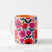 Farbenfrohe Blumenmuster Wasserfarbe BOHO Zweifarbige Tasse (Vorderseite Links)