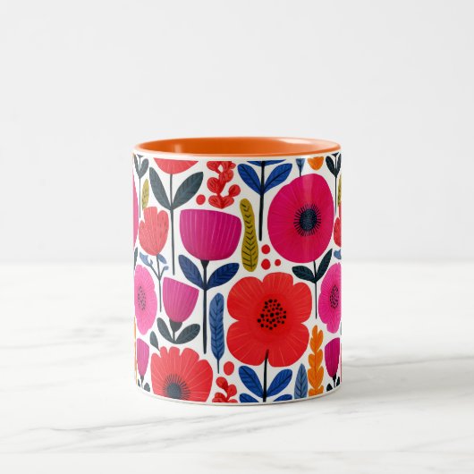 Farbenfrohe Blumenmuster Wasserfarbe BOHO Zweifarbige Tasse (Mittel)