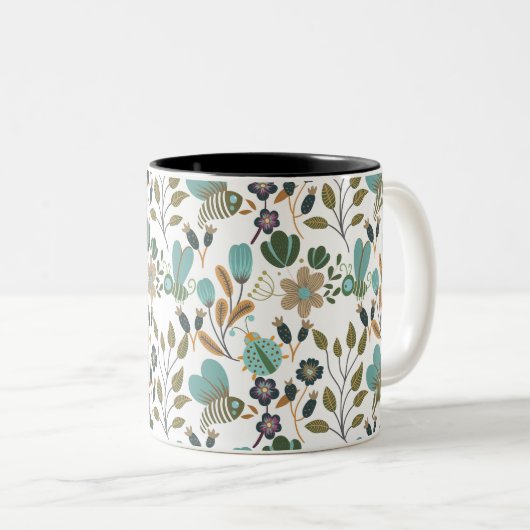 Farbenfrohe Blumenmuster Zweifarbige Tasse (VorderseiteRechts)