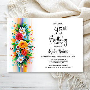 Farbenfrohe Blumenparty zum 95. Geburtstag Einladung