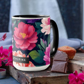 Farbenfrohe Blumenpeony Lebhafte Blume Name Tasse