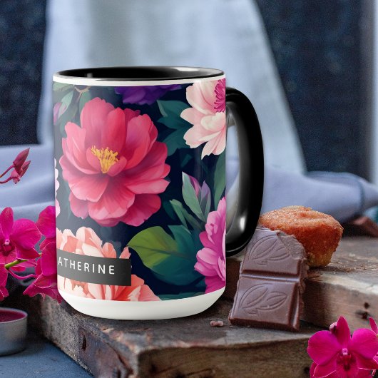 Farbenfrohe Blumenpeony Lebhafte Blume Name Tasse