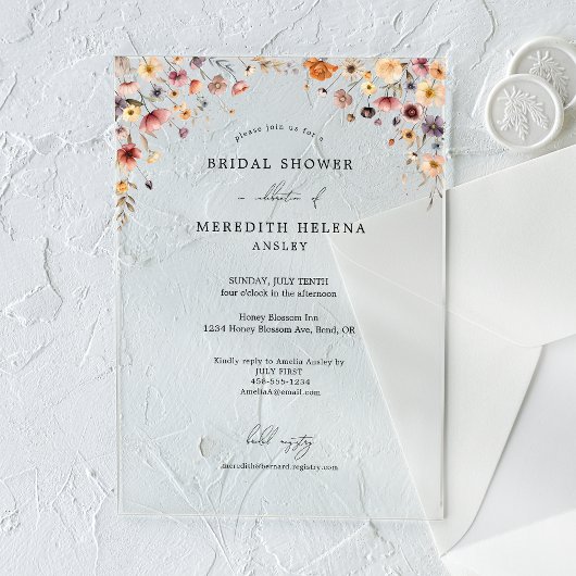 farbenfrohe blumenreiche Hochzeit-Brautparty Acryleinladungen