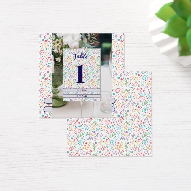 Farbenfrohe blumenreiche Hochzeitskarte Tischnumme (Schreibtisch)