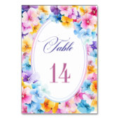 farbenfrohe blumenreiche Hochzeitsstimmung in der Tischnummer (Vorderseite)