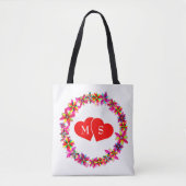 Farbenfrohe Blumenreste und Herz Tasche (Vorderseite)