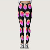 Farbenfrohe, blumenrosa Blume Orange Black Leggings (Vorderseite)