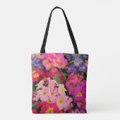 Farbenfrohe Blumenrosa Lila Primula-Blume Tasche (Rückseite)