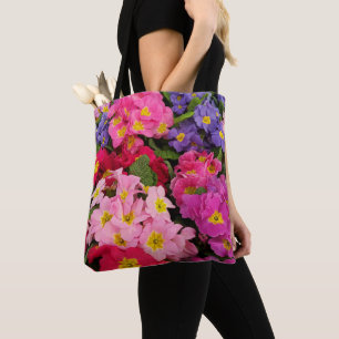 Farbenfrohe Blumenrosa Lila Primula-Blume Tasche