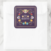 Farbenfrohe Blumenschädel Dia de Muertos | Aufkleb Quadratischer Aufkleber (Tasche)