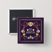 Farbenfrohe Blumenschädel Dia de Muertos | Button (Vorne & Hinten)