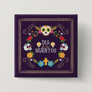 Farbenfrohe Blumenschädel Dia de Muertos   Button