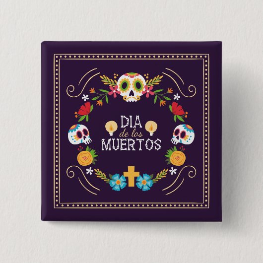 Farbenfrohe Blumenschädel Dia de Muertos | Button (Vorderseite)