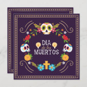 Farbenfrohe Blumenschädel Dia de Muertos | Einladu Einladung (Vorne/Hinten)