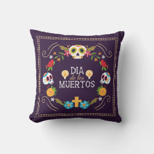 Farbenfrohe Blumenschädel Dia de Muertos Keuche Kissen