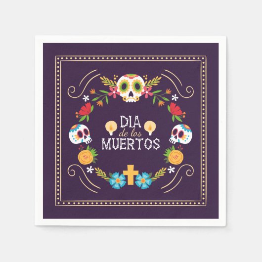 Farbenfrohe Blumenschädel Dia de Muertos | Serviet Serviette (Vorderseite)
