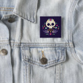 Farbenfrohe Blumenschäume Dia de Muertos | Button (Beispiel)