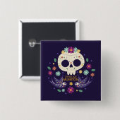 Farbenfrohe Blumenschäume Dia de Muertos | Button (Vorne & Hinten)