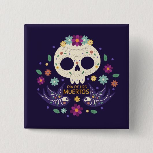 Farbenfrohe Blumenschäume Dia de Muertos | Button (Vorderseite)