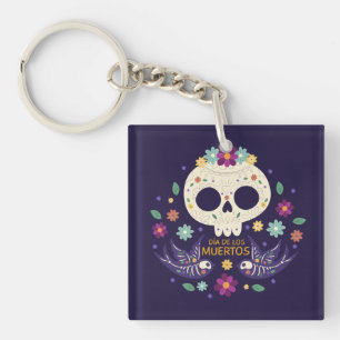 Farbenfrohe Blumenschäume Dia de Muertos   Schlüss Schlüsselanhänger