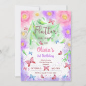 Farbenfrohe Blumenschmetterlinge zum Geburtstag Ei Einladung (Vorderseite)