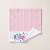 Farbenfrohe Blumenstrauß und rosa Streifen Badhandtuch Set (Waschlappen)