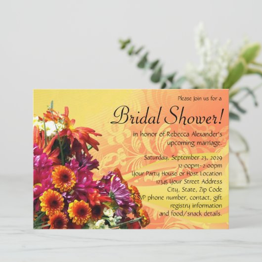 Farbenfrohe Blumensträuße Bridal Dusche Einladunge Einladung (Stehend Vorderseite)