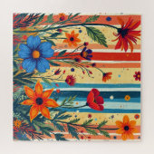 Farbenfrohe Blumenstreifen Regenbogen Design Puzzle (Horizontal)