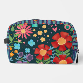 Farbenfrohe Blumenstreifen Rot Blau fröhlich Waschbeutel