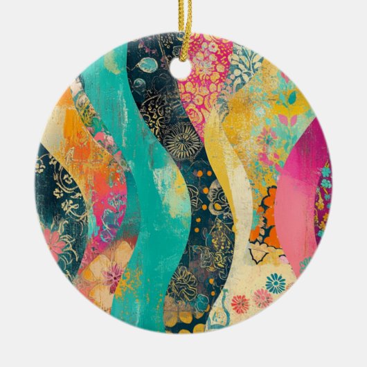 Farbenfrohe Blumenwelle Keramik Ornament (Vorne)