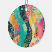 Farbenfrohe Blumenwelle Keramik Ornament (Links)