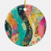 Farbenfrohe Blumenwelle Keramik Ornament (Hinten)