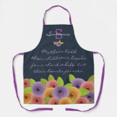 Farbenfrohe Blumenzettel mit Monogramm für Navy Ap Schürze (Vorderseite)