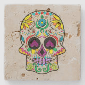 Farbenfrohe Blumenzuckerkultur Lila Herzen Steinuntersetzer (Vorderseite)