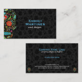 Farbenfrohe Blumenzuckermatten und schwarze Damask Visitenkarte (Vorne/Hinten)